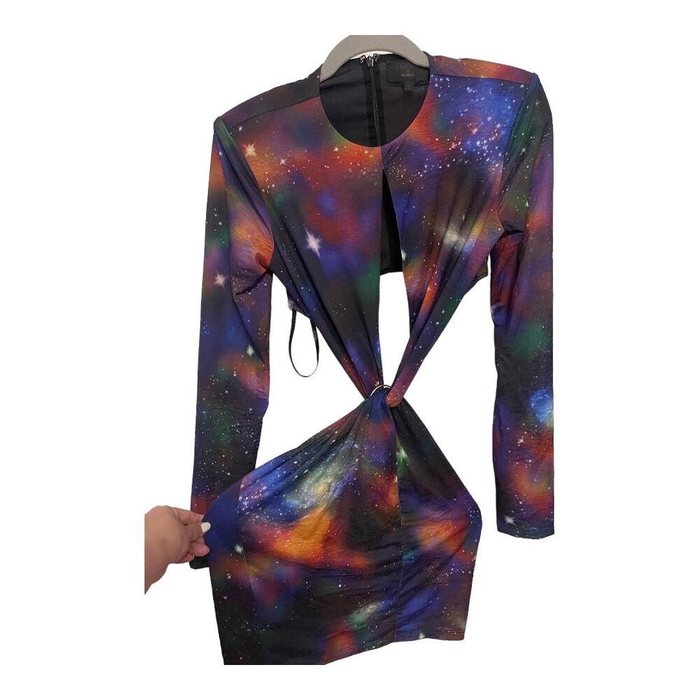 Michael Costello X Revolve Galaxy Mini Dress Cut Out Long Sleeve Purple Size S